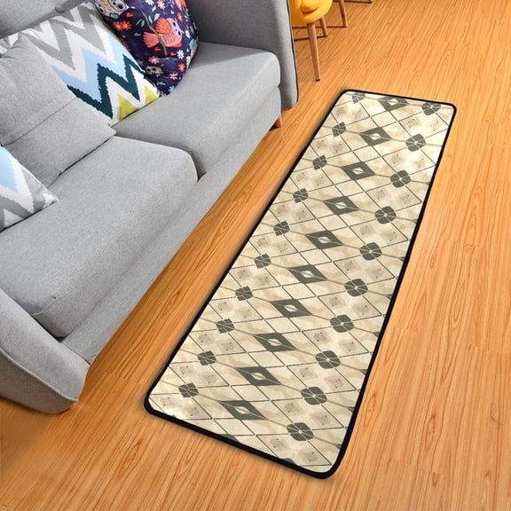 Coffee Block Hallway Runner Rug 2'X6' Non-Slip Washable Carpet Runner Kitchen Entryway Laundry Bedroom