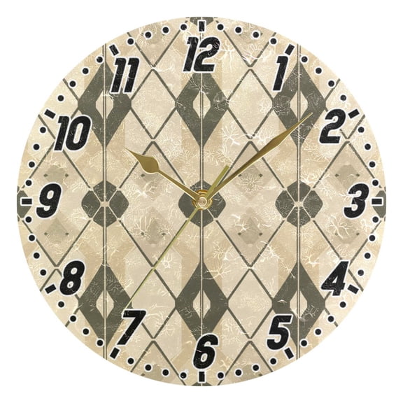 Coffee Block Round Wall Clock Battery Operated Silent Non-Ticking Bedroom Office Kitchen Home School Decor 10"(Gold)