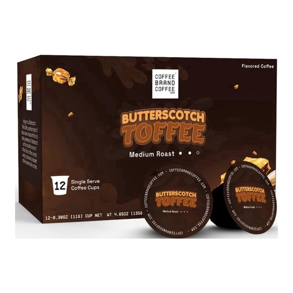 Coffee Brand Coffee Butterscotch Toffee K-Cups | Medium Roast Arabica Flavored, Compatible with All K-Cup Brewers | 12 pack
