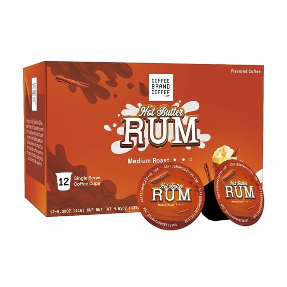 Coffee Brand Coffee Hot Butter Rum K-Cups | Medium Roast Arabica Flavored, Compatible with All K-Cup Brewers | 12 pack