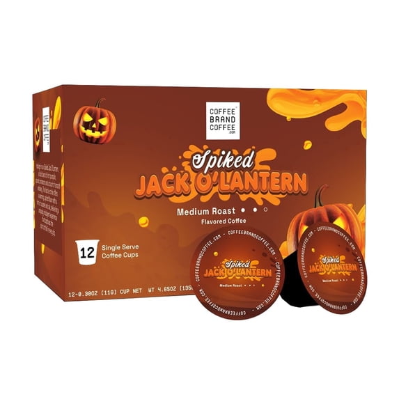 Coffee Brand Coffee Spiked Jack-o'-Lantern K-Cups | Medium Roast Arabica Flavored, 12 pack | Compatible with All K-Cup Brewers