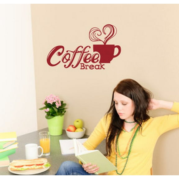 Coffee Break Kitchen Wall Stickers Quote Decals for Wall - Die-Cut Vinyl Wall Art - Matte Vinyl Wall Decal Sayings for Kitchen Wall Décor 23x14- Inch Red