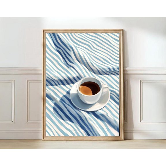 Coffee Breakfast Bed Wall Art Pastel Blue Kitchen Decor, Unframed Canvas Size 16x24