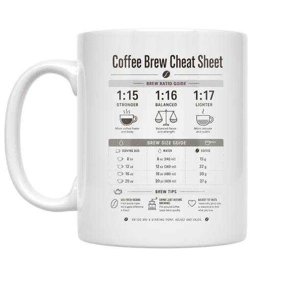 Coffee Brew Cheat Sheet - Coffee Enthusiast - 11 oz Ceramic Coffee Mug