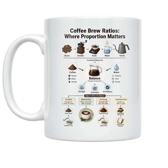 Coffee Brew Ratios Educational Design - Home Barista - 11 oz Ceramic Coffee Mug