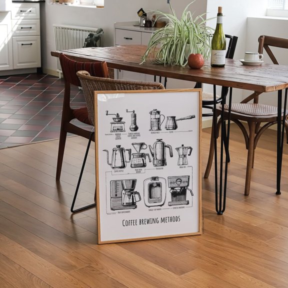 Coffee Brewing Methods Art | Coffee Print, Coffee Bar Art, Kitchen Print, Kitchen Poster, Coffee Illustration, Bar Cart Art, Art, Unframed Paper Poster 8x10in