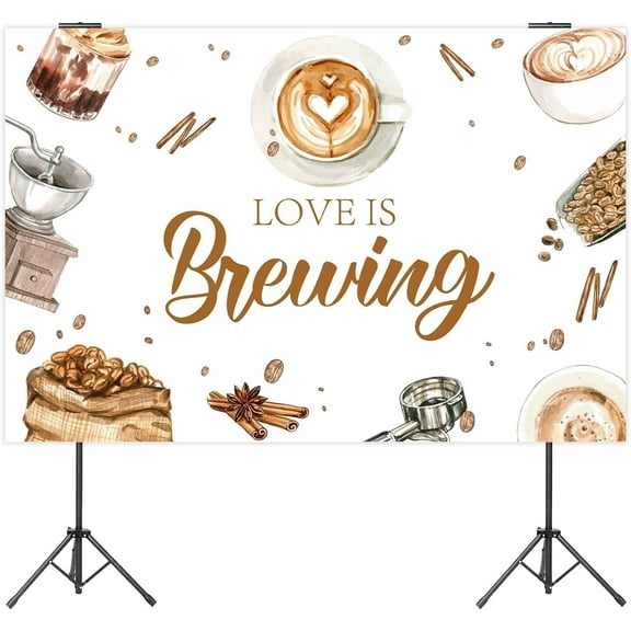 Coffee Bridal Shower Backdrop, Love is Brewing Backdrop Banner Photography Background Brown for Girl Coffee Theme Bridal Shower Wedding Engagement Bachelorette Party