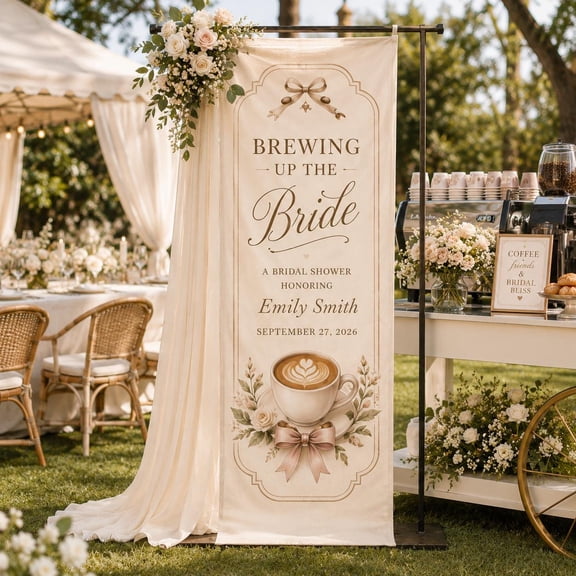 Coffee Bridal Shower Fabric Banner, Personalized Welcome Backdrop, Custom Bride Coffee Bar Sign, Bridal Brunch Decor