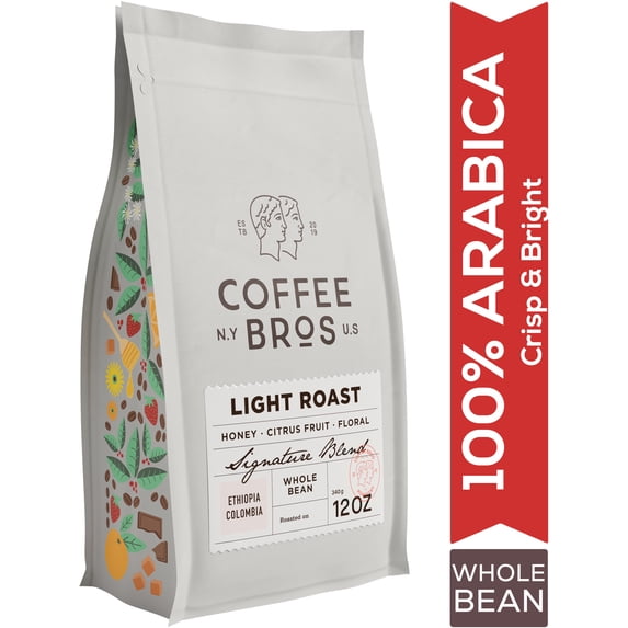 Coffee Bros., Light Roast, Whole Bean, 100% Arabica, Breakfast Blend, Crisp & Bright, 12oz