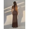thumbnail image 1 of Coffee Brown Backless Halter Maxi Dress With Ruched Waist And Tie Neck, 1 of 8