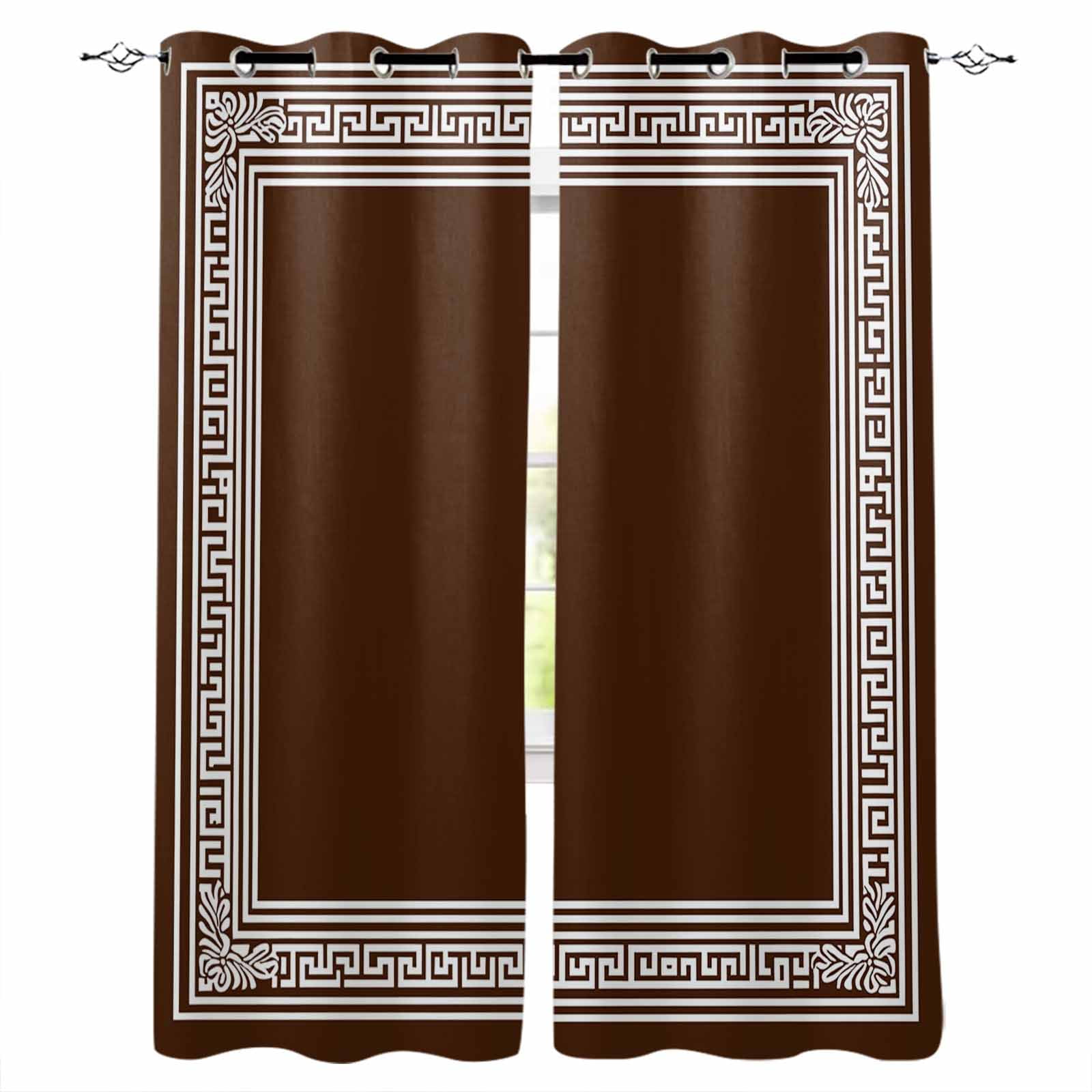 Coffee Brown Greek Key Blackout Curtains for Bedroom Living Room ...