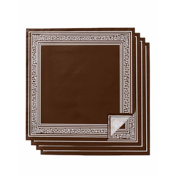 Coffee Brown Greek Key Cloth Napkins Set of 4 Reusable Dinner Napkins, Geometric Greece Ancient Farmhouse Geo Cocktail Napkin Washable Table Napkins for Wedding/Holiday Party/Baby Shower 20"x20"