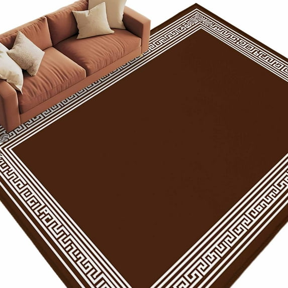 Coffee Brown Greek Key Large Area Rugs for Bedroom Living Room, Soft Non Slip Carpet Bedside Rug, Geometric Greece Ancient Farmhouse Geo Rectangular Floor Cover Kitchen Accent Rug 6'x9' for Office