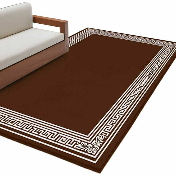 Coffee Brown Greek Key Large Area Rugs for Bedroom Living Room, Soft Non Slip Carpet Bedside Rug, Geometric Greece Ancient Farmhouse Geo Rectangular Floor Cover Kitchen Accent Rug 4'x6' for Office