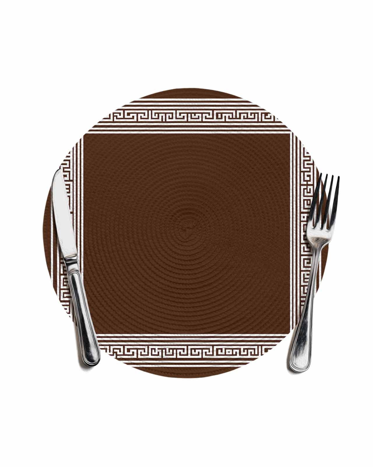 Coffee Brown Greek Key Round Placemats for Dinning Tables,Heat-proof ...