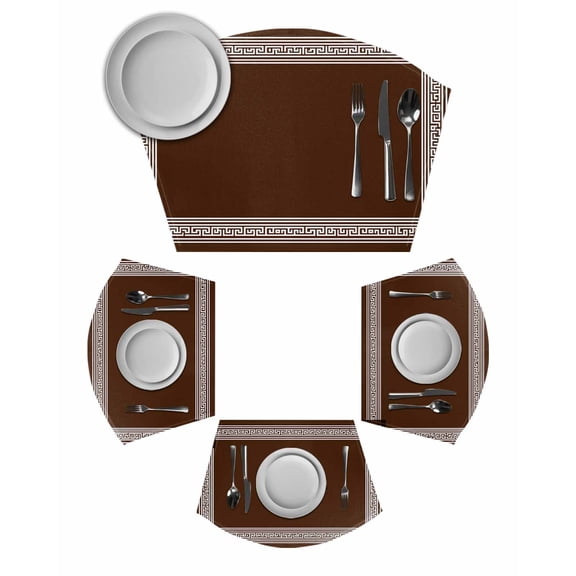 Coffee Brown Greek Key Round Table Placemats Set of 2 Wedge Placemats, Geometric Greece Ancient Farmhouse Geo Place Mats for Dining Table Set Washable Mats Kitchen Decor for Indoor Outdoor Wipe Clean