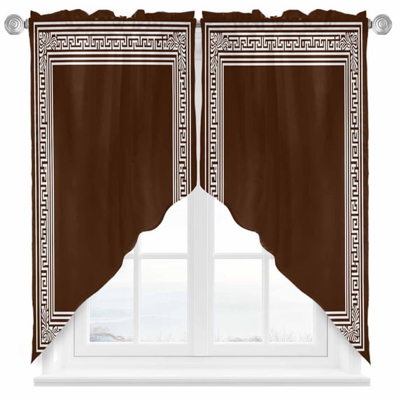 Coffee Brown Greek Key Swag Curtains Geometric Greece Ancient Farmhouse ...