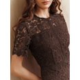 thumbnail image 1 of Coffee Brown Lace Sheath Dress With Short Sleeve And Ruffled Neckline, 1 of 30