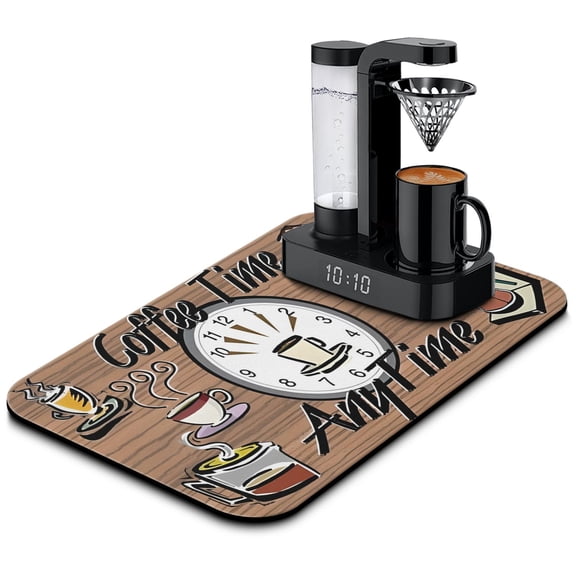 Coffee Brown Pattern Coffee Bar Mat Accessories for Countertop Absorbent Hide Stain Dish Drying Mats for Kitchen Counter Draining Pad Under Coffee Maker Coffee Pot Espresso Machine 19.5x12in