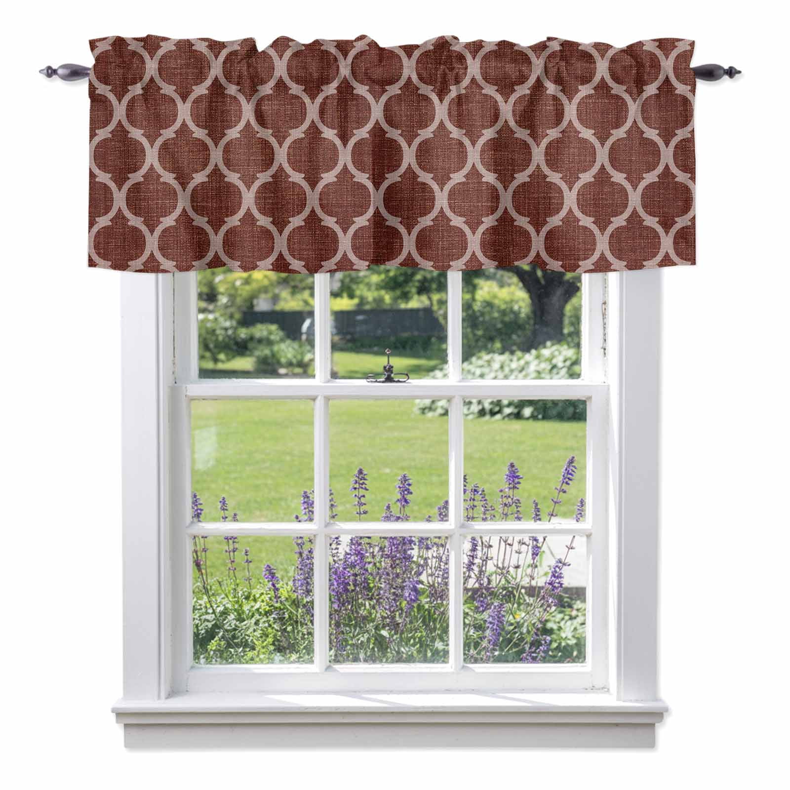 Coffee Brown Plaid Valance Curtain Retro Country Moroccan National
