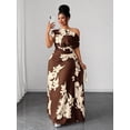 thumbnail image 1 of Coffee Brown Plus Size Green Floral Print One Shoulder Cinched Waist, 1 of 7