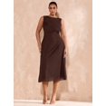thumbnail image 1 of Coffee Brown Plus Size Sleeveless Mid-Length A-Line Bodycon Dress With Ruched Detail, 1 of 6