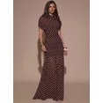thumbnail image 1 of Coffee Brown Polka Dot Ruched Maxi Dress With Short Sleeve And High Neck, 1 of 30