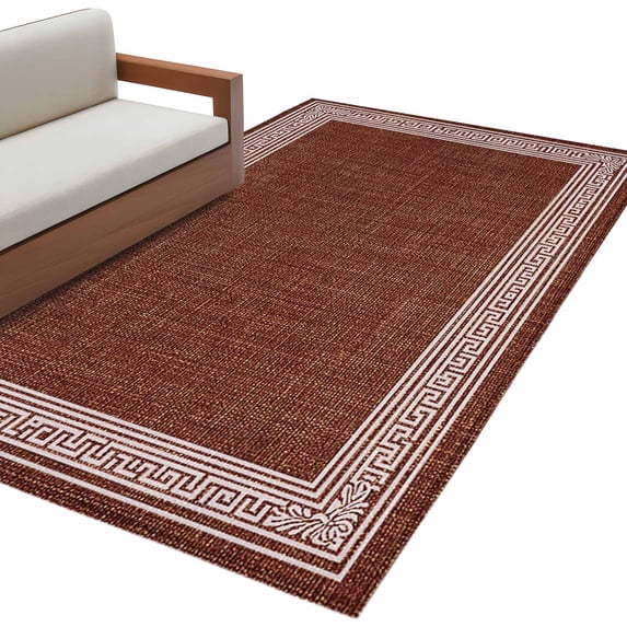 Coffee Brown Retro Greek Key Large Area Rugs for Bedroom Living Room, Non Slip Carpet Bedside Rug, Geometric Greece Ancient Farmhouse Rectangular Floor Cover Kitchen Accent Rug 2.7'x5' for Office