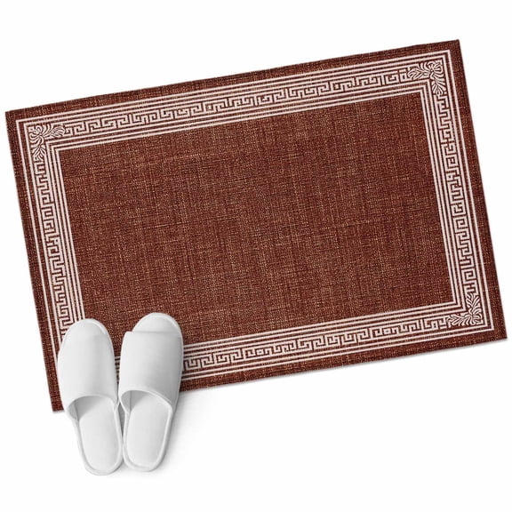 Coffee Brown Retro Greek Key Large Area Rugs for Bedroom Living Room, Soft Non Slip Carpet Bedside Rug, Geometric Greece Ancient Farmhouse Rectangular Floor Cover Kitchen Accent Rug 2'x3' for Office