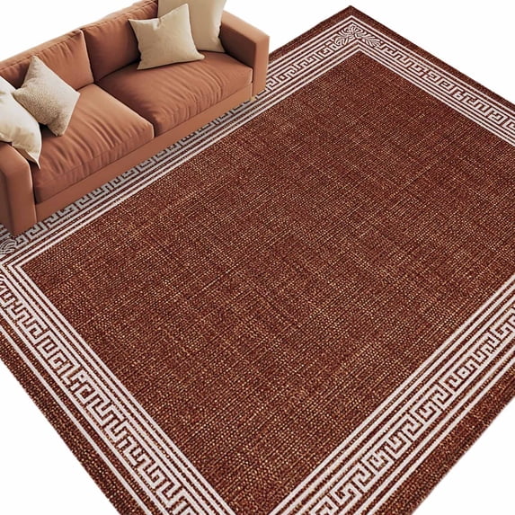 Coffee Brown Retro Greek Key Large Area Rugs for Bedroom Living Room, Soft Non Slip Carpet Bedside Rug, Geometric Greece Ancient Farmhouse Rectangular Floor Cover Kitchen Accent Rug 6'x9' for Office