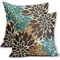 thumbnail image 1 of Coffee Brown Teal Pillow Covers 18x18 Set of 2 Modern Dahlia Floral Decorative Outdoor Pillowcases Geometric Art Flower Farmhouse Throw Cushion Case Decor for Couch Sofa Bed, 1 of 1