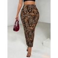 thumbnail image 1 of Coffee Brown Womens Leopard Print High Waist Fitted Skirt Fall Cloth For, 1 of 5
