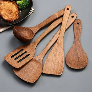 Coffee Brown Wooden Kitchen Spatula Spoon Set - Non-Stick Pan Friendly Cooking Utensils, Sleek Polished Design, Durable Eco-Friendly Kitchenware for Home Chefs, 1-Piece Versatile Wooden Serving Tool