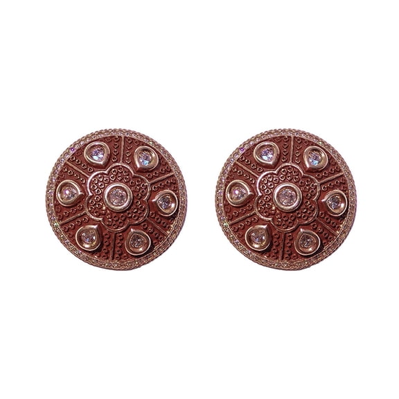 Coffee Brown colour big round shape zircon gemstone beautiful Indian ethnic designer fashion stud earrings for women 18ct Rose gold plated modern contemporary party wedding stud earring Jewelry