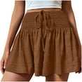 thumbnail image 1 of Coffee Brunch Shorts for Ladies Fall Summer Loose Fit Pleated High Leg Tie Knot Paperbag Straight Leg Plain Shorts Juniors 2025 Clothing Fashion XL, 1 of 7