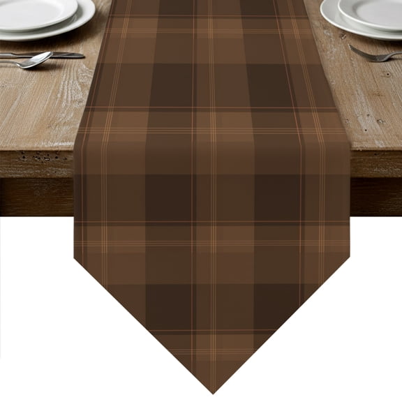 Coffee Buffalo Plaid Table Runner Linen Burlap Table Runner 36 Inches Small Farmhouse Geometric Modern Dresser Scarves for Kitchen Island Coffee Dining Room Party Wedding Holiday Decor 13"x36"