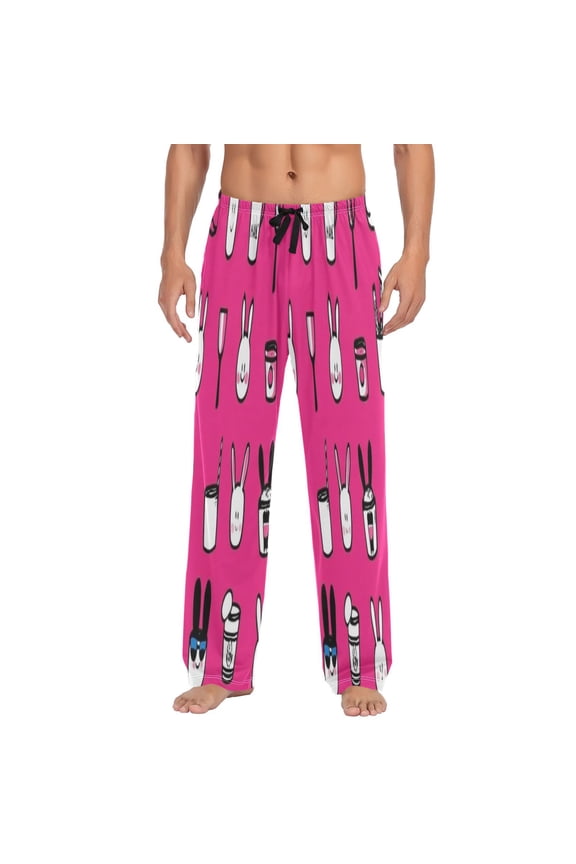 Coffee Bunnies Men's Lightweight Pajama Bottoms Stretch Elastic Waist Side Pockets Spring Fall