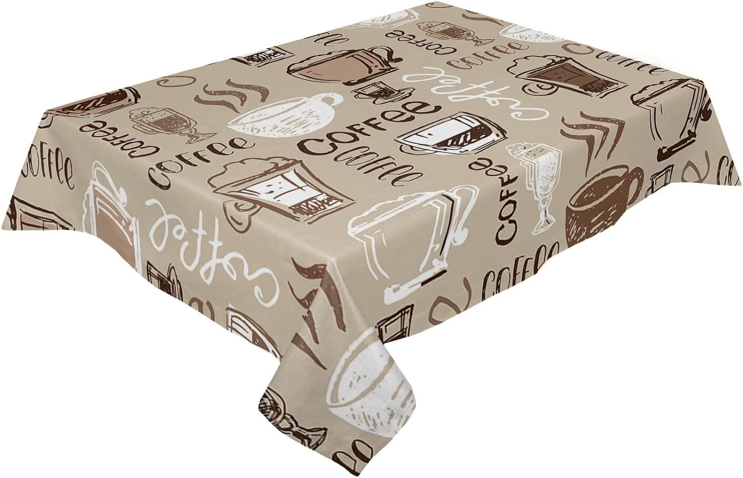 Coffee Café Tablecloth Waterproof for Round/Rectangle/Oval/Square Tablecloth 60x84 in Table Cloth Cover for Fall Baby Shower Christmas Wedding Party, Shabby Chic Esppresso Beans Cup Drink