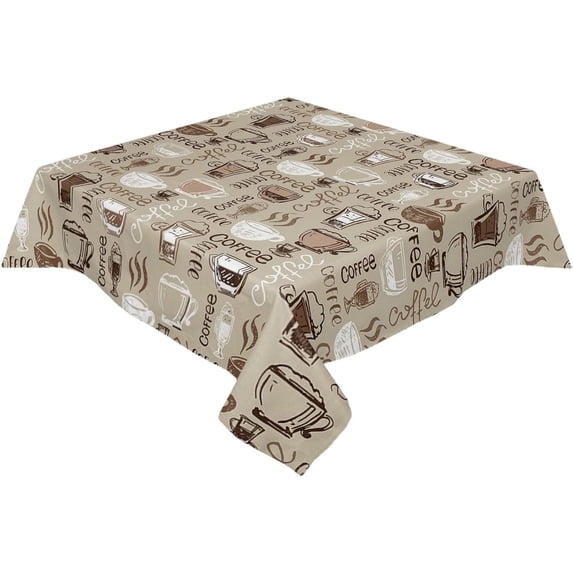 Coffee Café Tablecloth Waterproof for Round/Rectangle/Oval/Square Tablecloth 60x60 in Table Cloth Cover for Fall Baby Shower Christmas Wedding Party, Shabby Chic Esppresso Beans Cup Drink