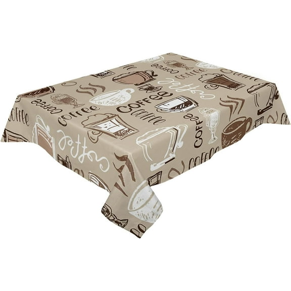 Coffee Café Tablecloth Waterproof for Round/Rectangle/Oval/Square Tablecloth 60x84 in Table Cloth Cover for Fall Baby Shower Christmas Wedding Party, Shabby Chic Esppresso Beans Cup Drink