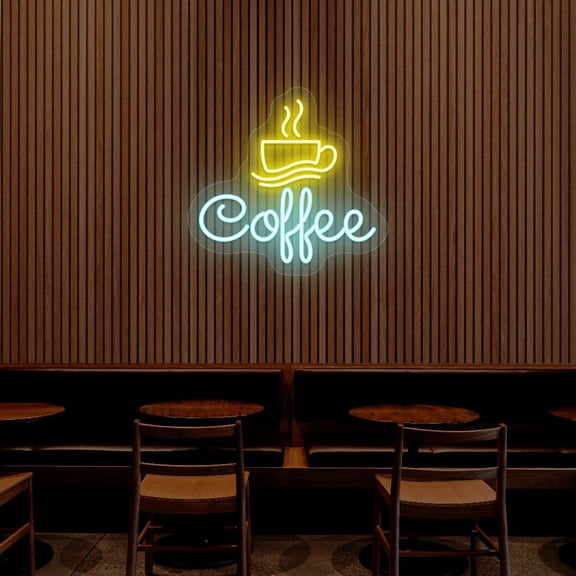 Coffee Cafe Neon Sign - Multicolor (Blue, 35"(W)x33"(H))