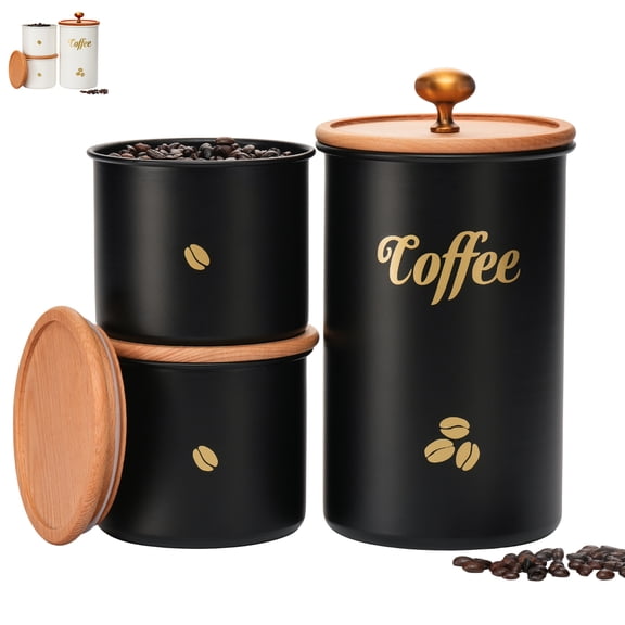 Coffee Canister, 3 pack Large Airtight Coffee Bean Storage Container, Café Grounds Container, Cafe Jar Cafe Holder, Food Storage Container for Flour, Sugar, Tea
