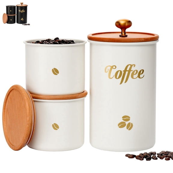 Coffee Canister, 3 pack Large Airtight Coffee Bean Storage Container, Café Grounds Container, Cafe Jar Cafe Holder, Food Storage Container for Flour, Sugar, Tea