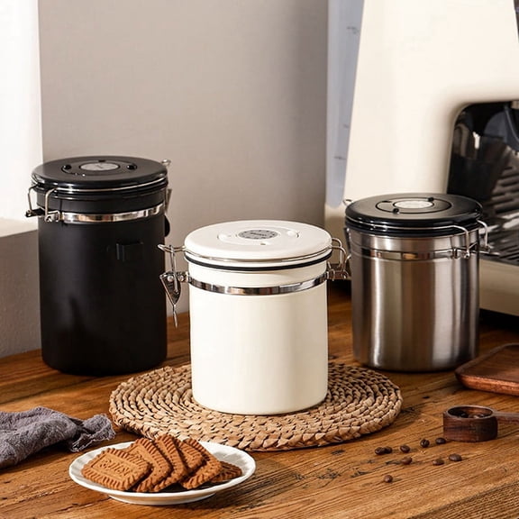 Coffee Canister Airtight Bean Container with Date Tracker Stainless Steel Kitchen Storage Box 1.2L As Shown