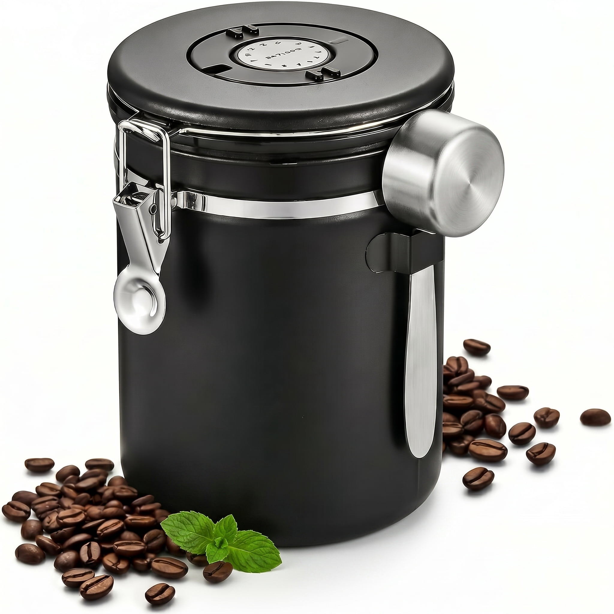 Coffee Canister Airtight, Coffee Storage Container Stainless Steel Air Tight Coffee Jar with Scoop