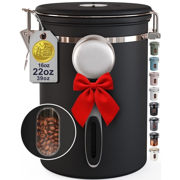 Coffee Canister With Window Airtight Stainless Steel Pantry Container Home Kitchen Food Storage Organizers For Ground Beans Espresso Rice Tea Sugar Cereal  Decor Bar Accessories Gifts 22oz Black