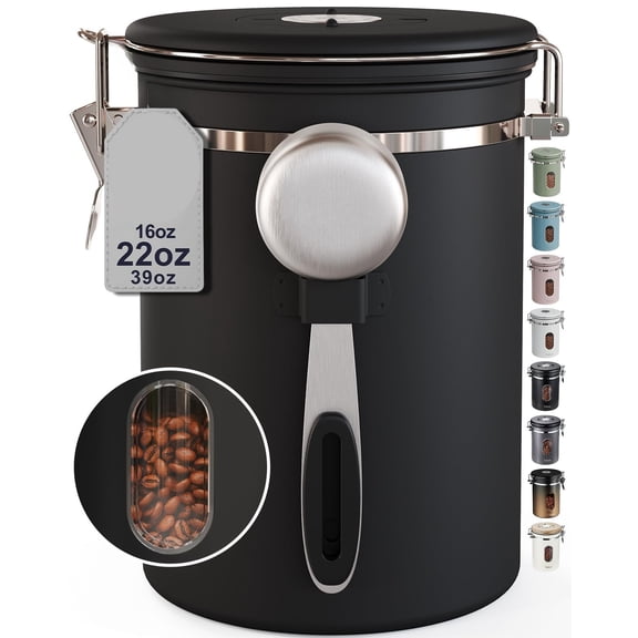 Coffee Canister with Window,Airtight Stainless Steel Pantry Container,Kitchen Food Storage Organizers for Beans,Ground,Espresso,Rice,Tea,Sugar, Cereal,Lids,Jars,22 oz