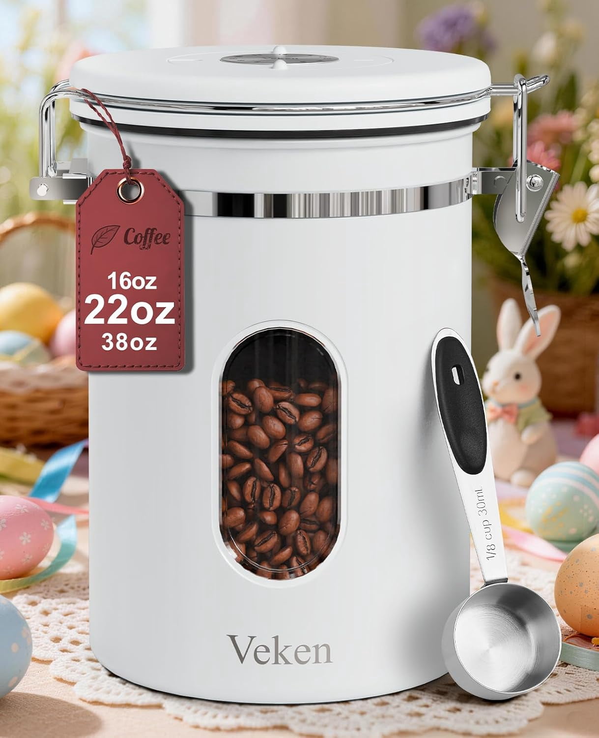 Coffee Canister with Window, Easter Gifts Airtight Stainless Steel ...