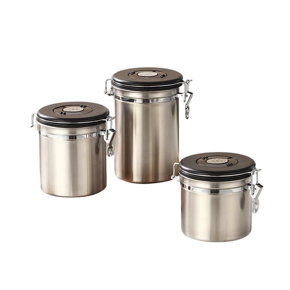 Coffee CanisterforGround Coffee, Stainless Steel Food Storage ContainerswithLids, 5X7 In, Metal, Airtight Seal, Kitchen Pantry, Bulk Goods, 3 Pc, Silver Finish