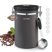 Coffee Canisters with Scoop and Airtight Lid Stainless Steel Kitchen Bean Storage Grounds Container 38OZ/GreyDate Tracker and Scoop for Grounds Coffee Bar Accessories Beans, Cereal, Sugar